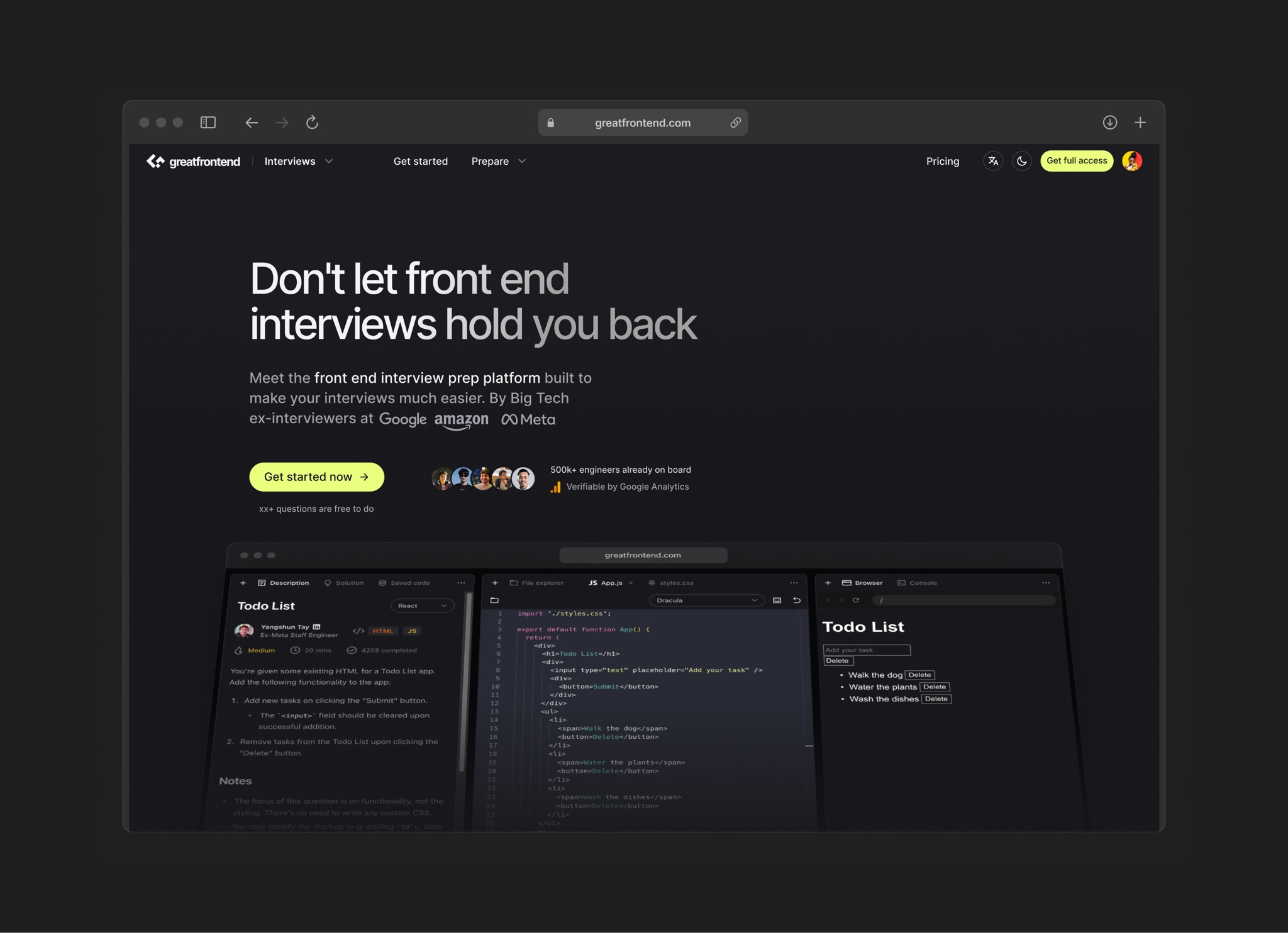 GreatFrontEnd home page marketing