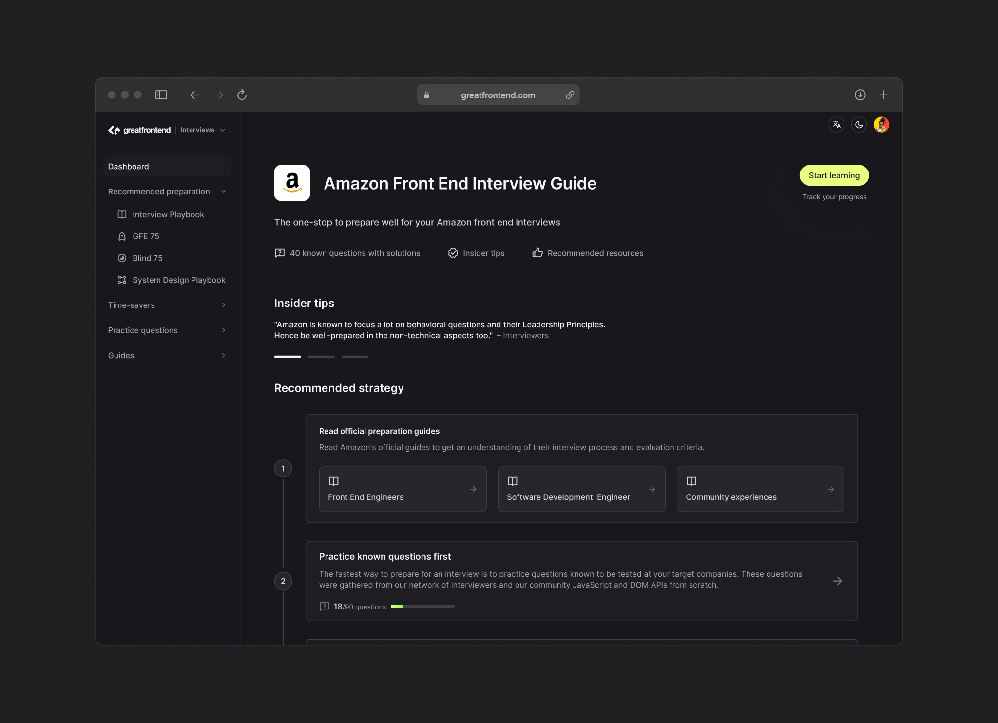 GreatFrontEnd company-specific interview preparation