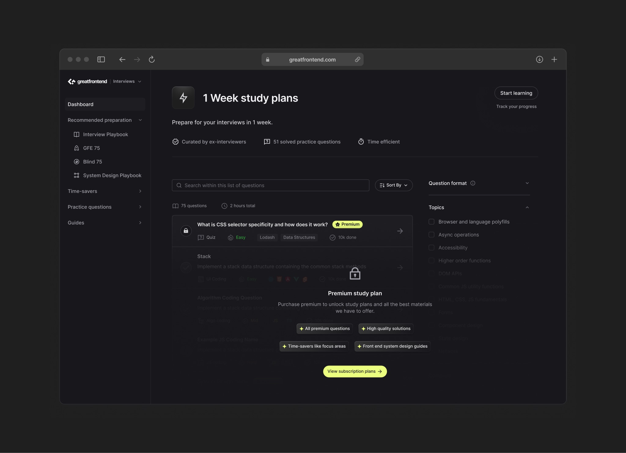 GreatFrontEnd paywall