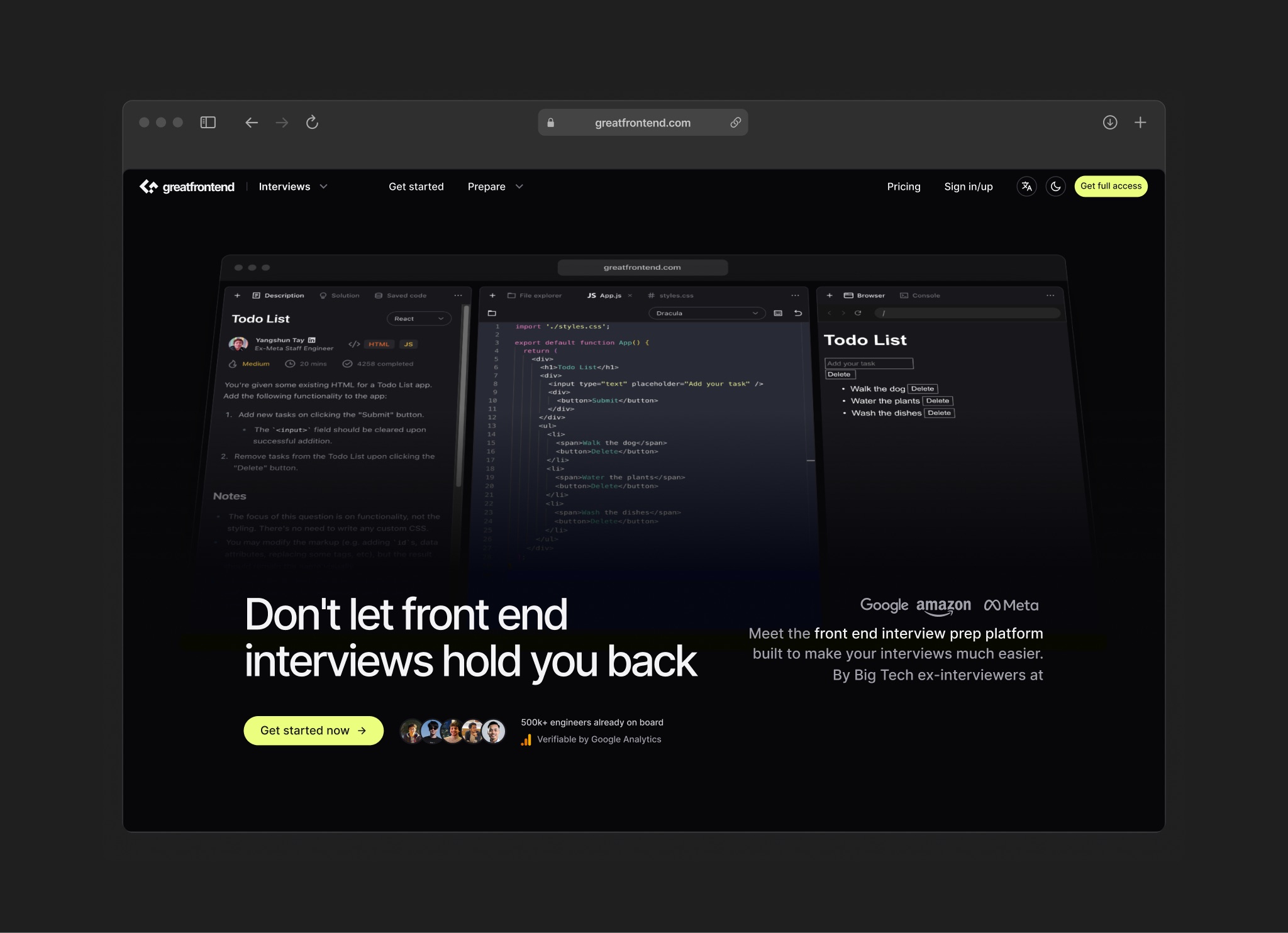 Fig 8-1. GreatFrontEnd - Home page marketing variant 1
