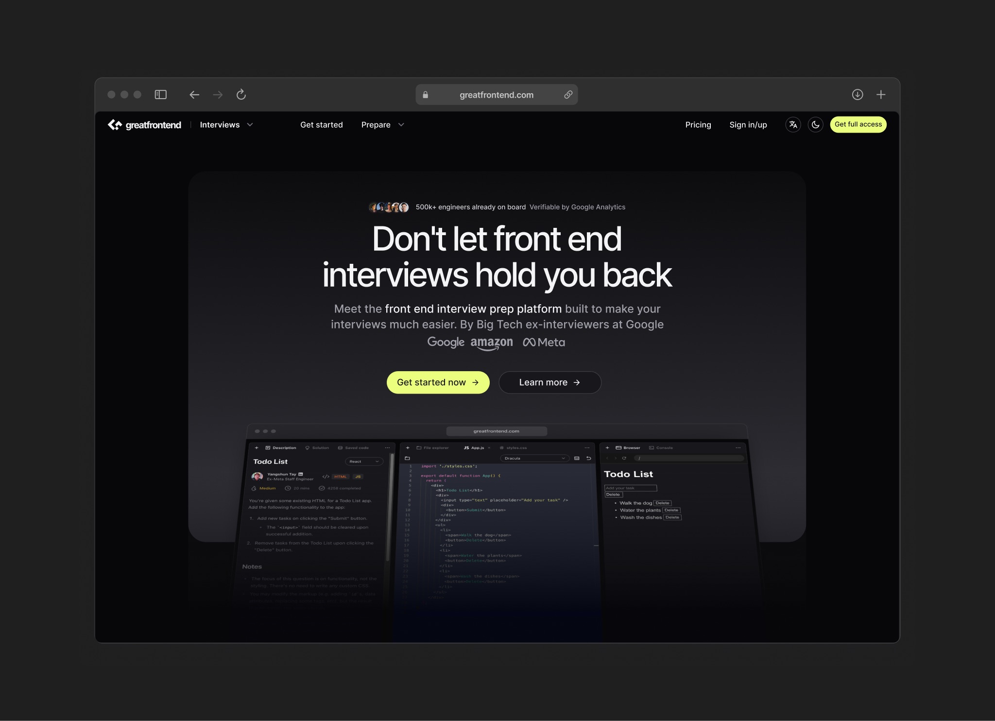Fig 8-2. GreatFrontEnd - Home page marketing variant 2