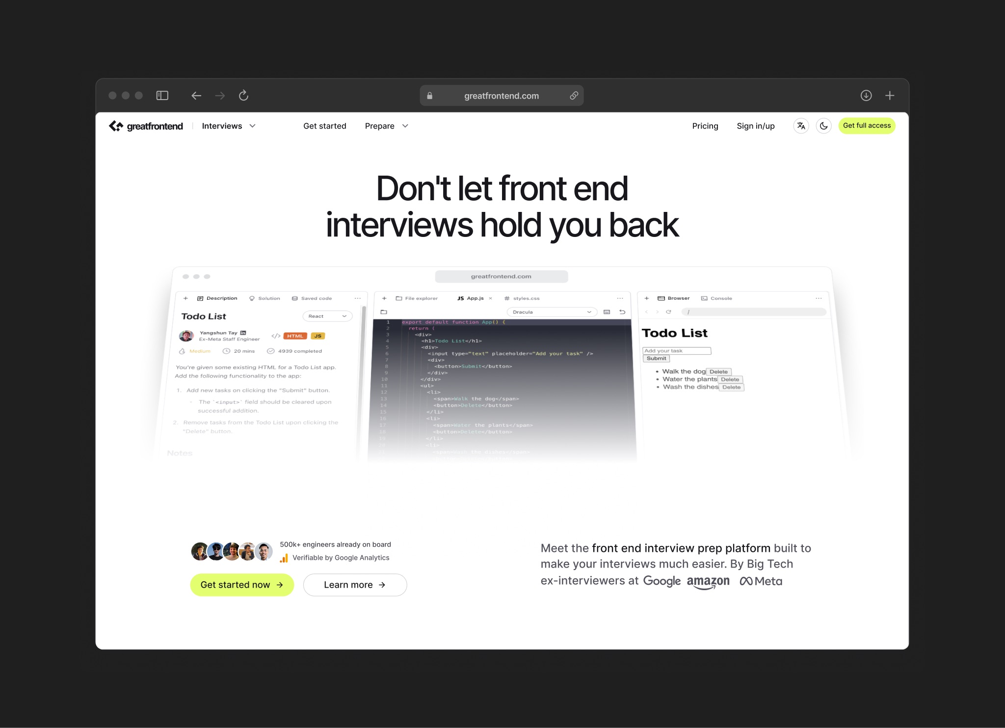 Fig 8-3. GreatFrontEnd - Home page marketing variant 3