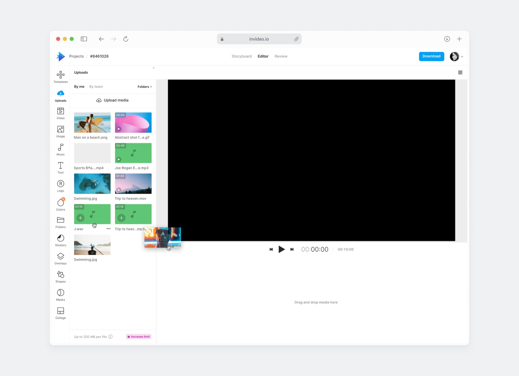 InVideo AI blank state and drag interaction